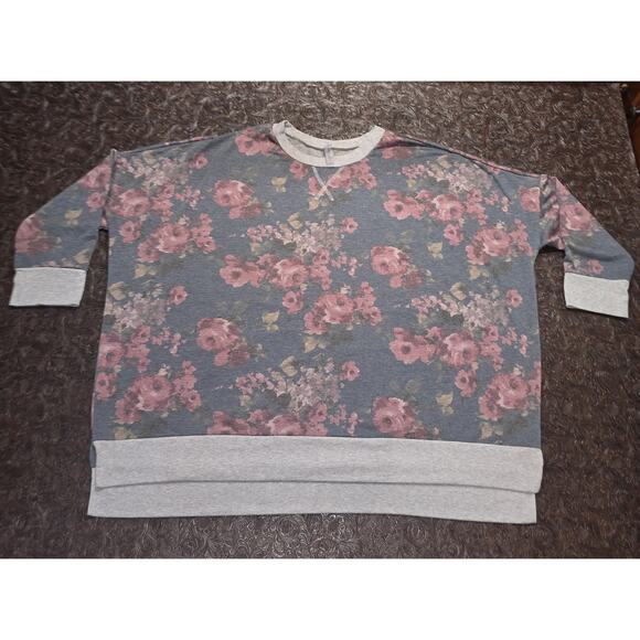 HoneyMe Curvy Sweaters - Honeyme Curvy Womens Floral Pink/Gray 3/4 Sleeve Sweater Sz 3X